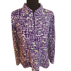 IBKUL Womens Duo Dots Blue Green Long Sleeve Mock Neck Top Large